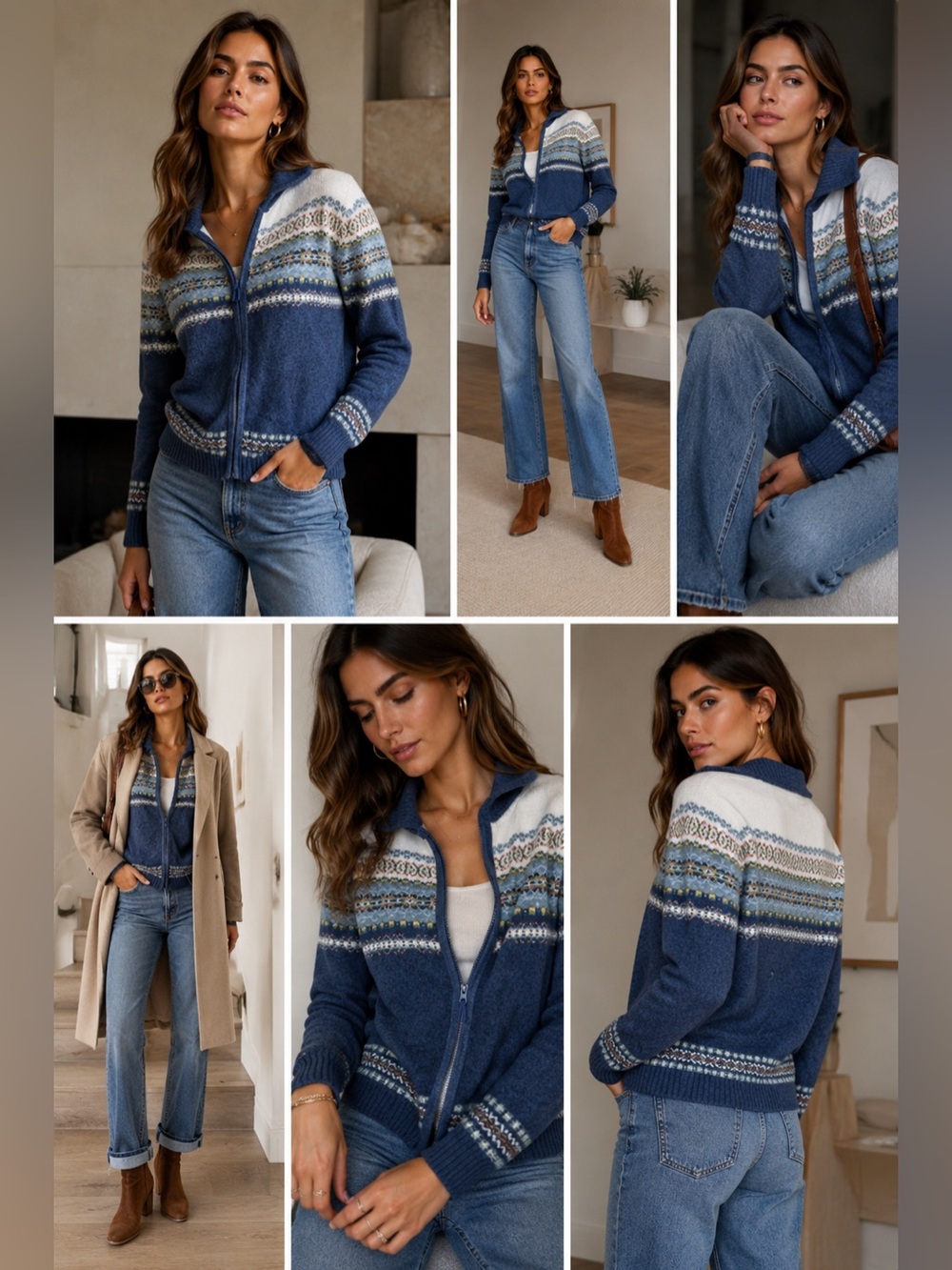 Sz L Vintage Fair Isle Zip-Up Sweater Cardigan | Cozy Chaletcore Winter Knit